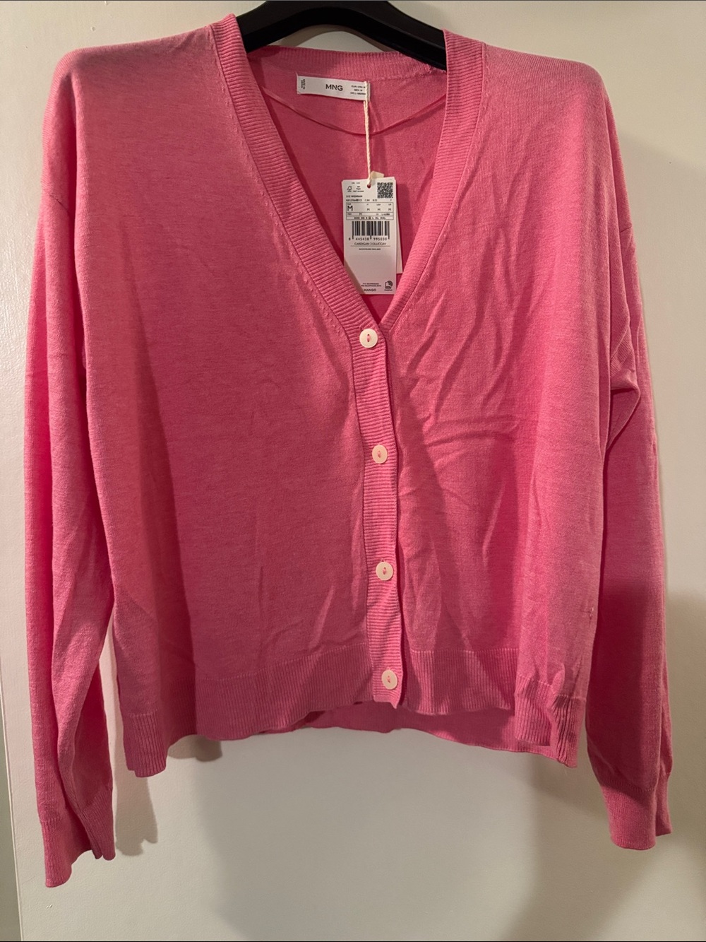 Mango Bright Pink V-Neck Button-Up Cardigan